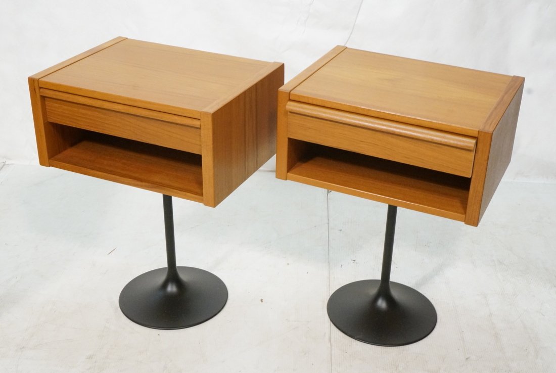 Pr Danish Teak 1 Drawer Sands. Black tulip pedest (1 of 6)