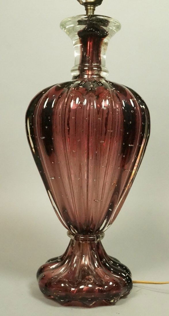 Tall Murano Ribbed Art Glass Urn Shape Table Lamp (1 of 5)