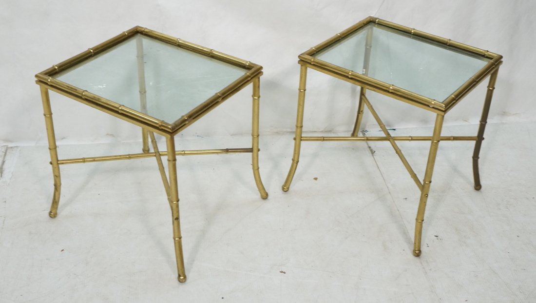 Pair Decorator Brass Side Tables.  Faux Bamboo de (1 of 10)