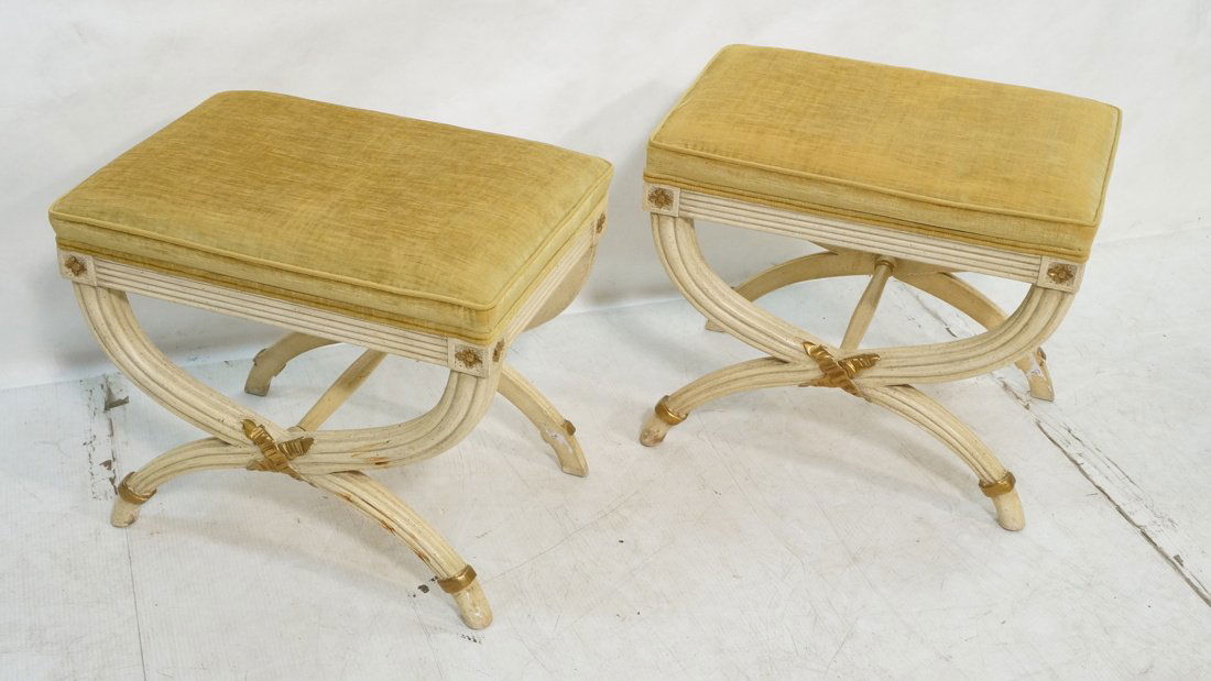 Pair Regency Style Stool Benches.  Arched x desig (1 of 6)