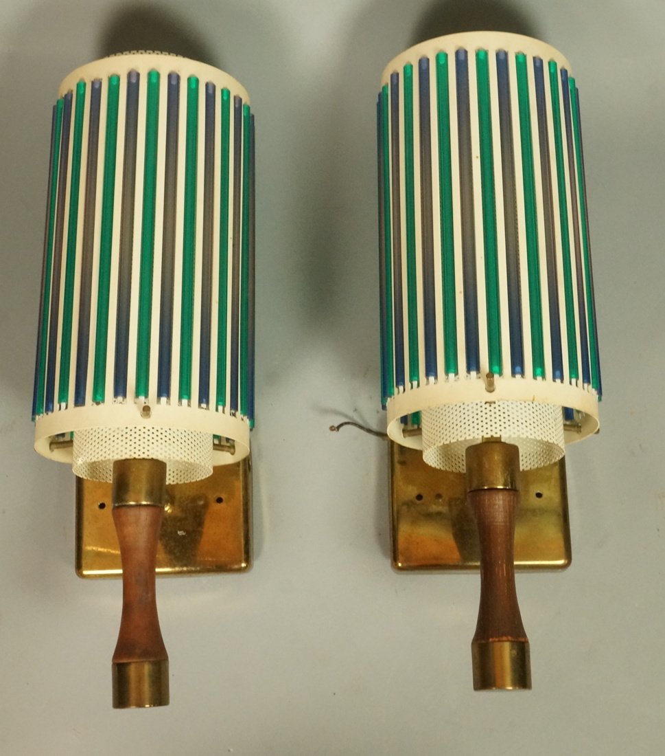 Pair American Modern Wall Sconces.  Wood with col (1 of 8)