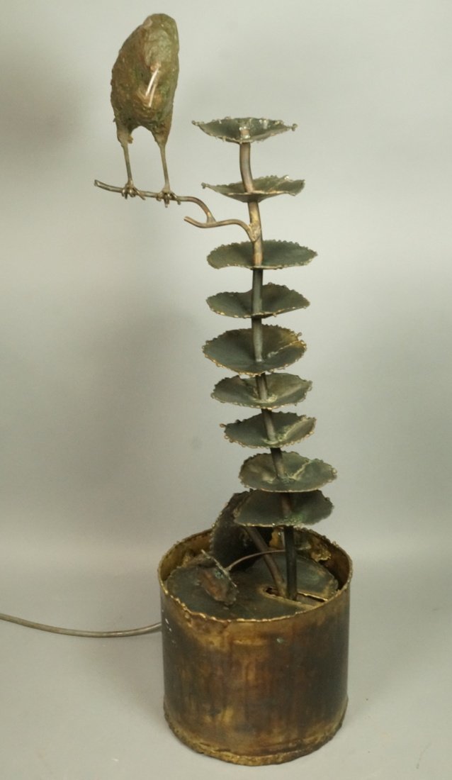 Crow & Lily Pad Garden Water Fountain. Copper ton: Crow & Lily Pad Garden Water Fountain. Copper tone. Silas Seandel.-- Dimensions: H: 35 inches: W: 15 inches ---