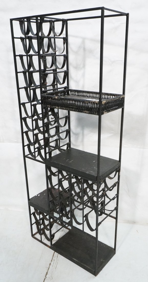 ARTHUR UMANOFF style Iron & Strap Wine Rack. Shel: ARTHUR UMANOFF style Iron & Strap Wine Rack. Shelf unit. -- Dimensions: H: 66 inches: W: 26.5 inches: D: 11 inches ---