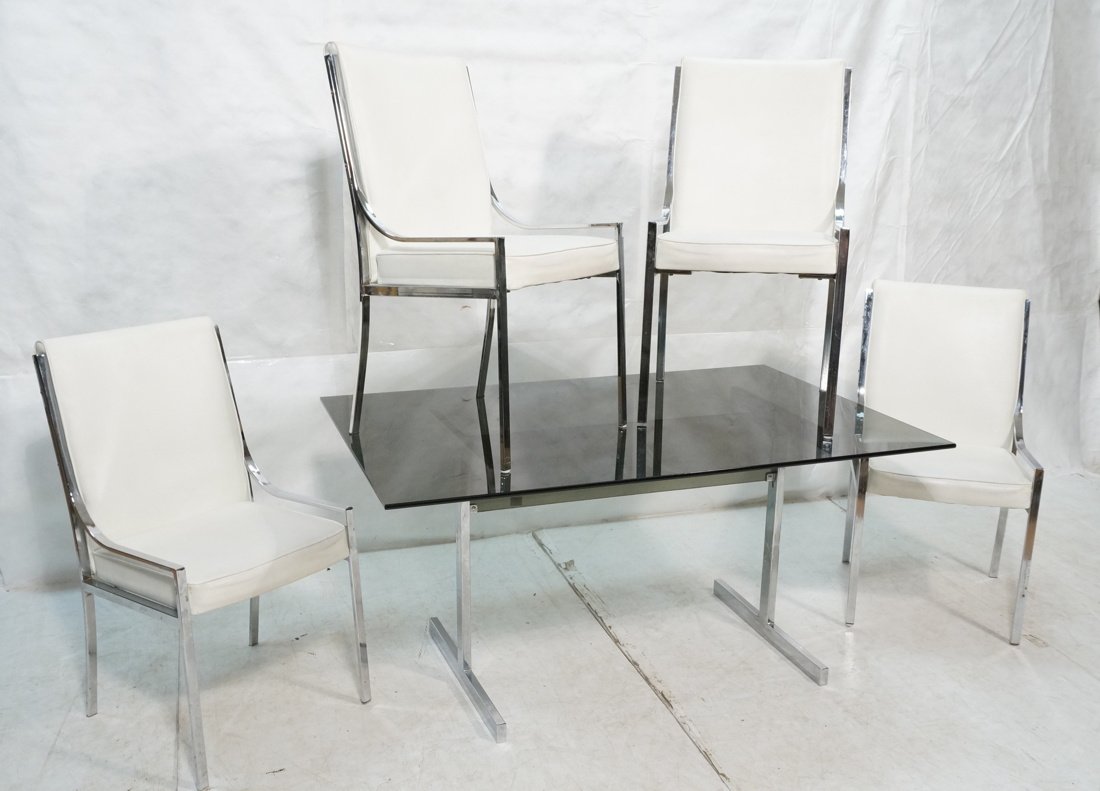 5pc Dining Table & 4 Chairs. Chrome Base Glass To (1 of 10)