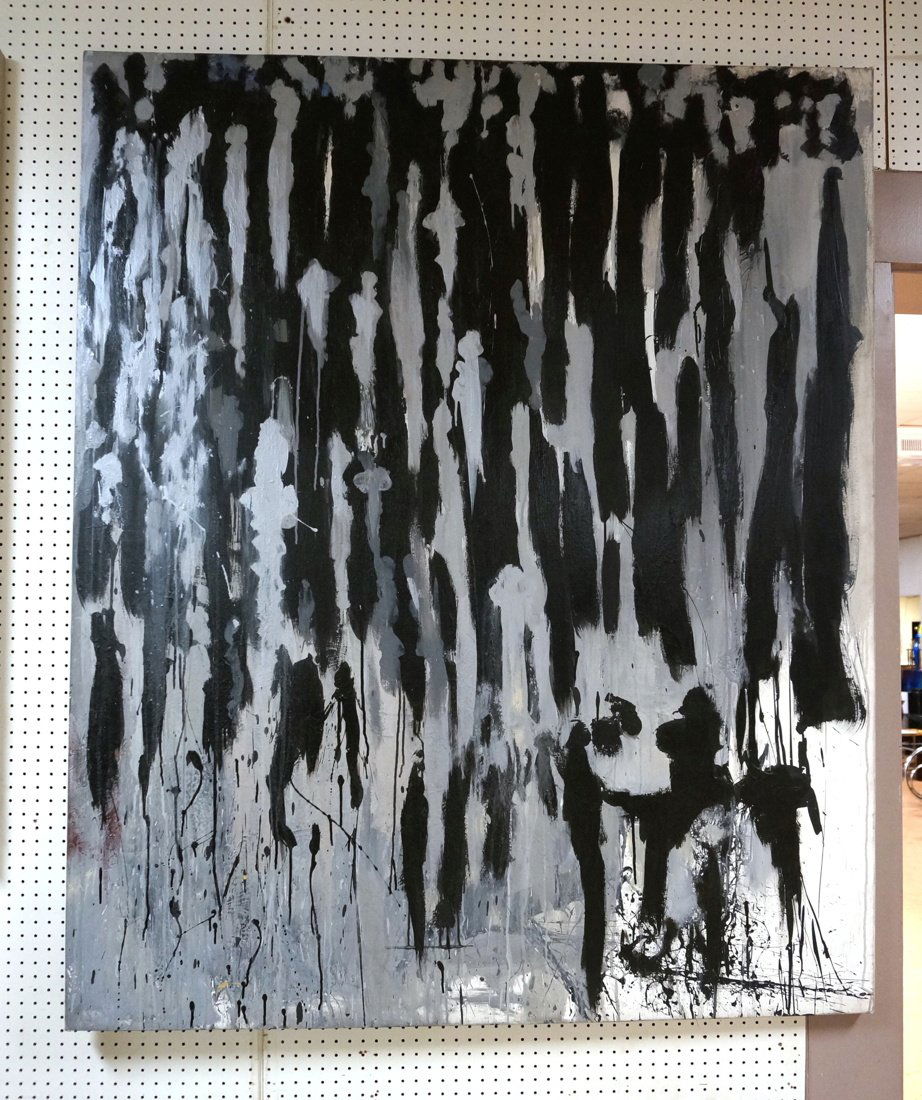 Large Oil Painting. Gray & Black. Stretched unfra (1 of 8)