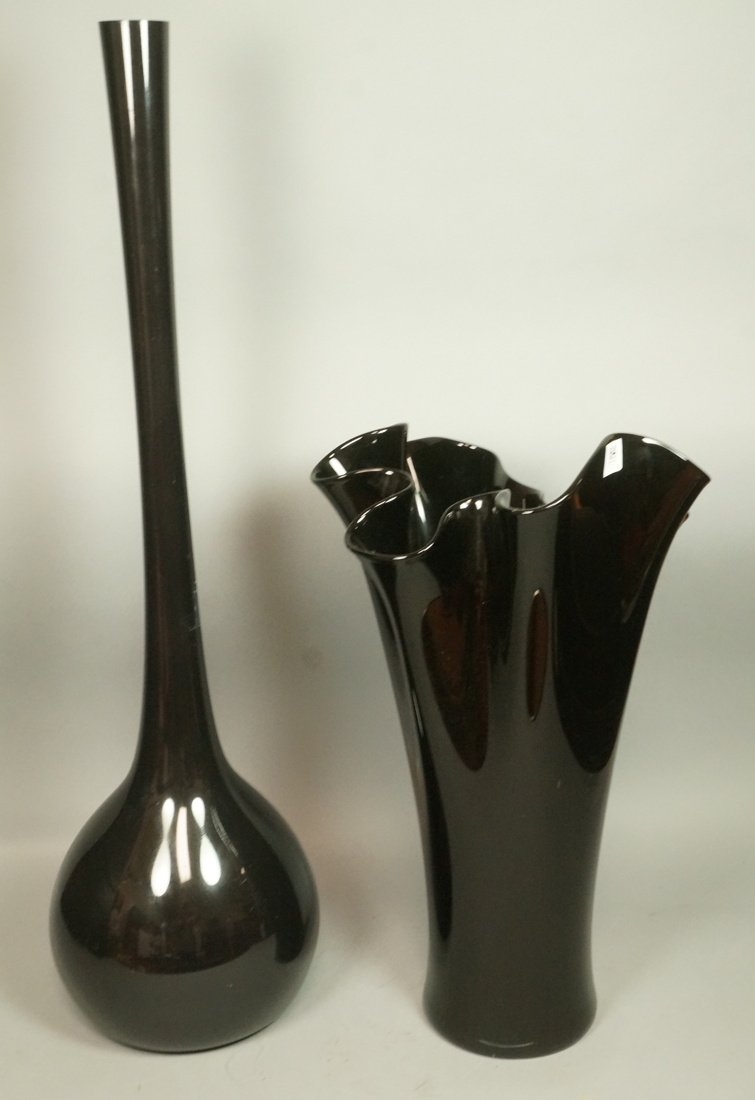 2pc Tall Black Art Glass Vases. One Handkerchief (1 of 6)