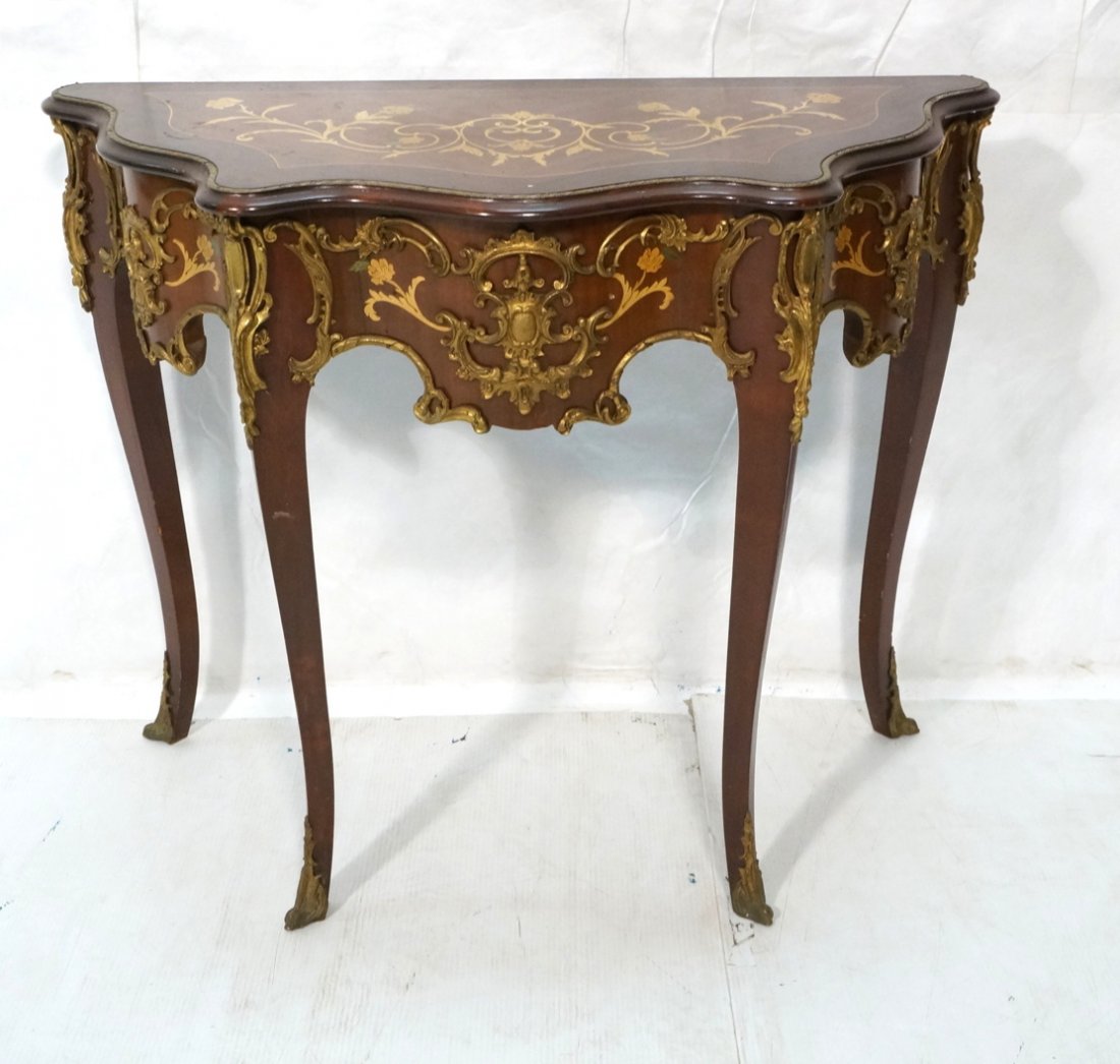 French Ornate Bronze Mounted Inlaid Hall Table. B (1 of 10)