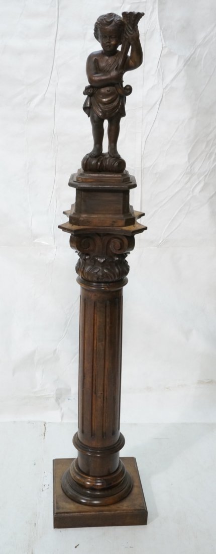 Carved Wood Pedestal with carved putti cherub. Fl (1 of 9)