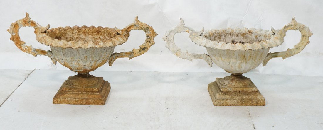 Pr Antique Iron Garden Patio Planters. Fancy Arms (1 of 10)