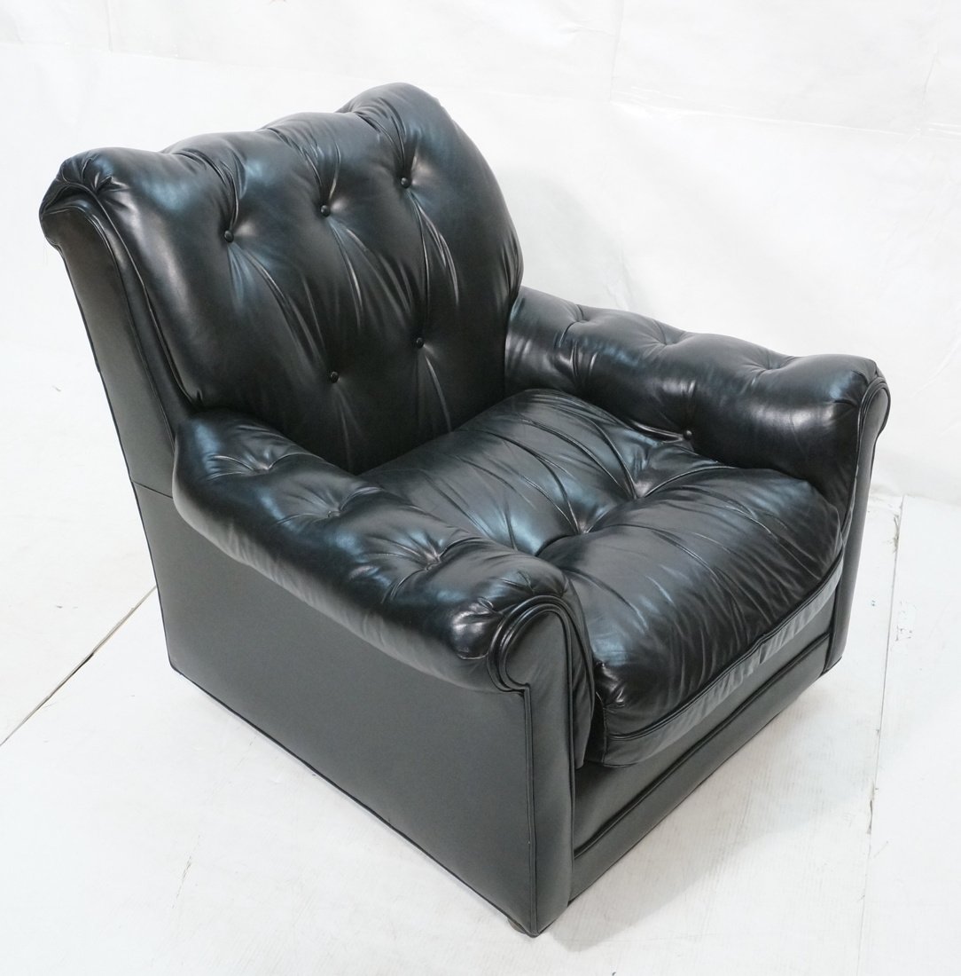Chesterfield style HANCOCK & MOORE Black Leather: Chesterfield style HANCOCK & MOORE Black Leather Chair.-- Dimensions: H: 33 inches: W: 34.5 inches: D: 38 inches ---