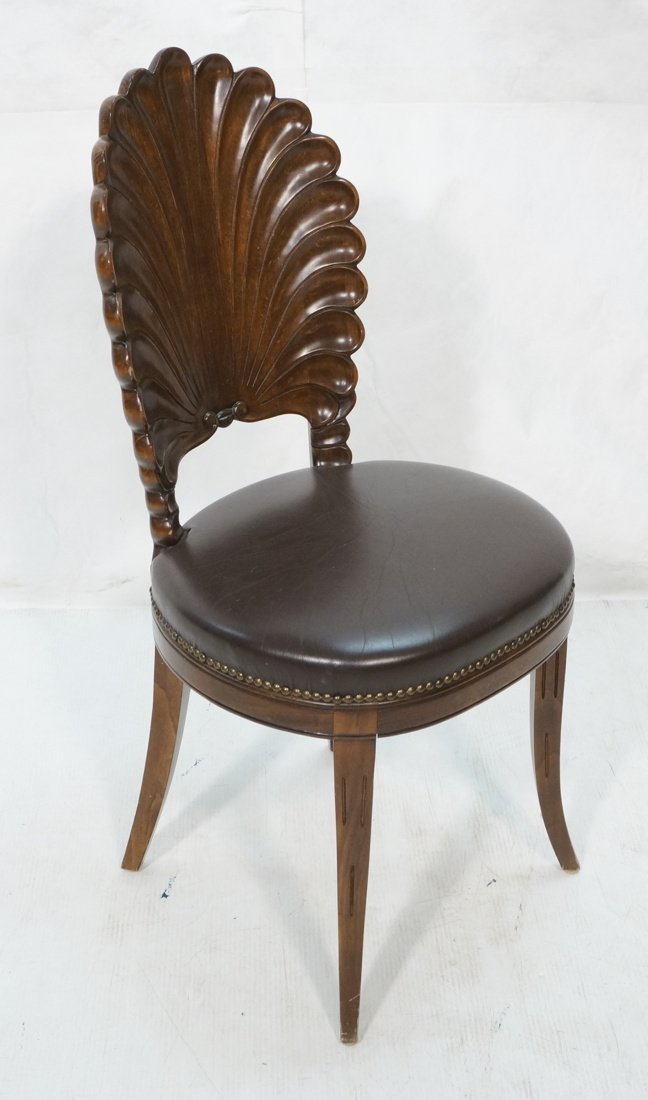 Carved Shell Back Desk Side Chair. Brown Leather (1 of 5)