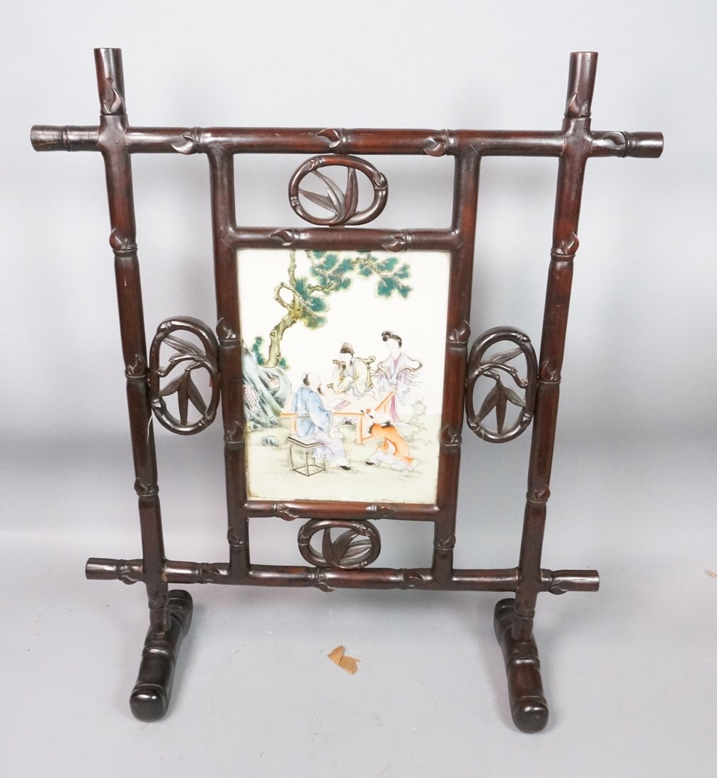 Asian Ceramic Plaque Tile in Carved Wood Frame. F (1 of 10)