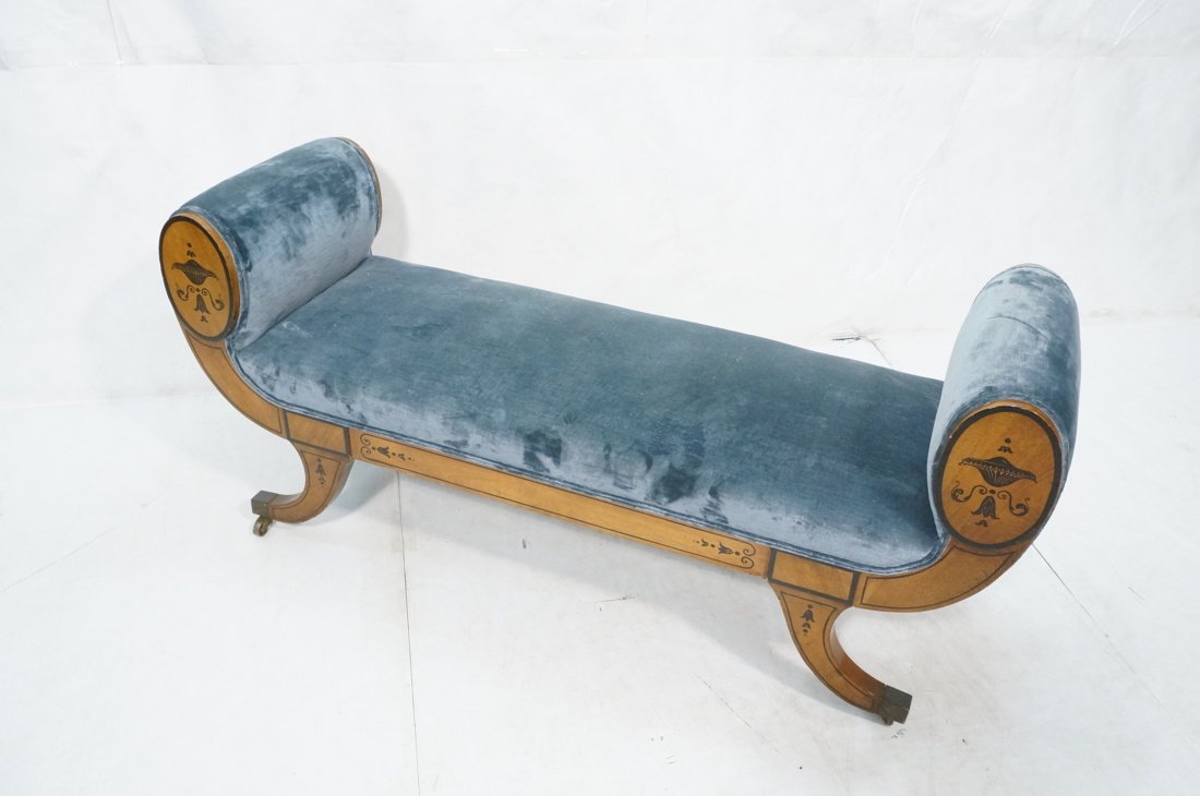 Inlaid Empire Bench Recamier Settee.  Pale blue v (1 of 10)