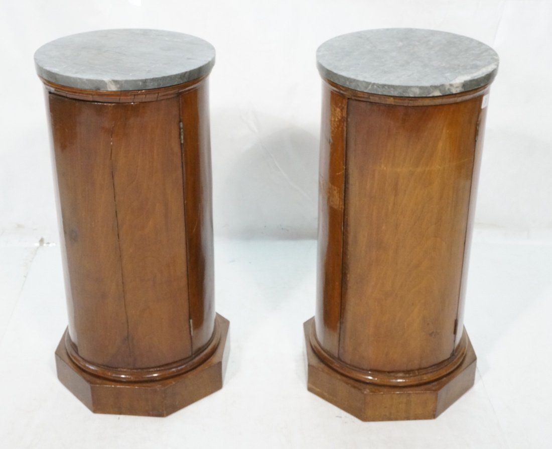 Pr Gray Marble Top Column Form Side End Tables. O (1 of 3)
