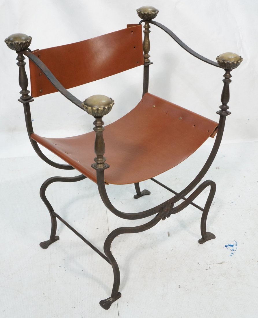 SAVONAROLA Iron Arm Chair. Italian style. Leather (1 of 10)