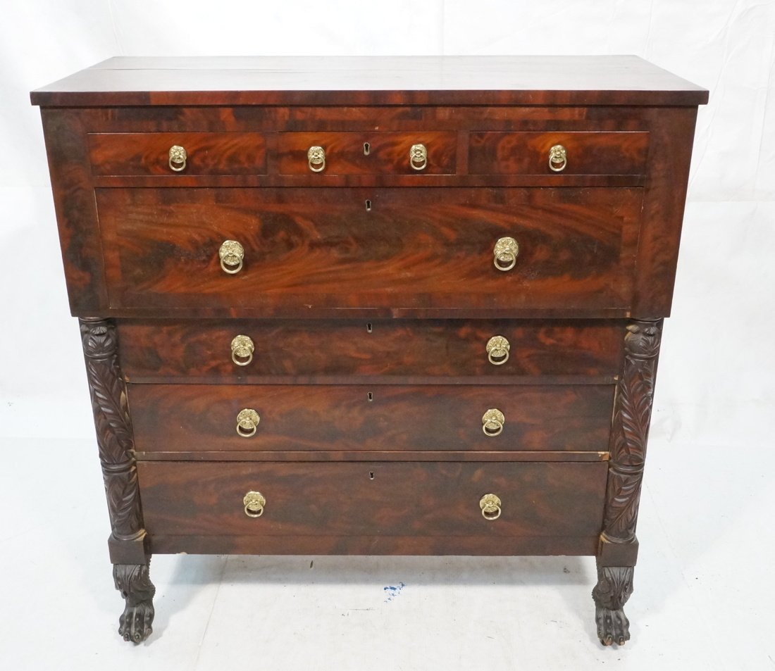 Large Mahogany Empire Chest Dresser. Carved colum (1 of 7)