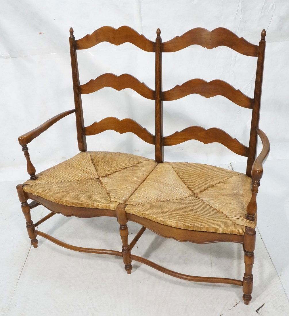 Antique French Country Bench. Serpentine front. T (1 of 5)