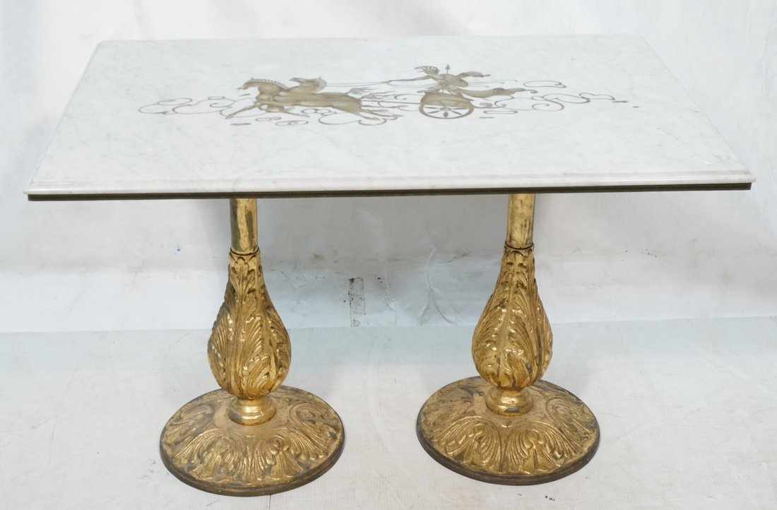 Marble Top Double Pedestal Base Cafe Table. Etche (1 of 10)