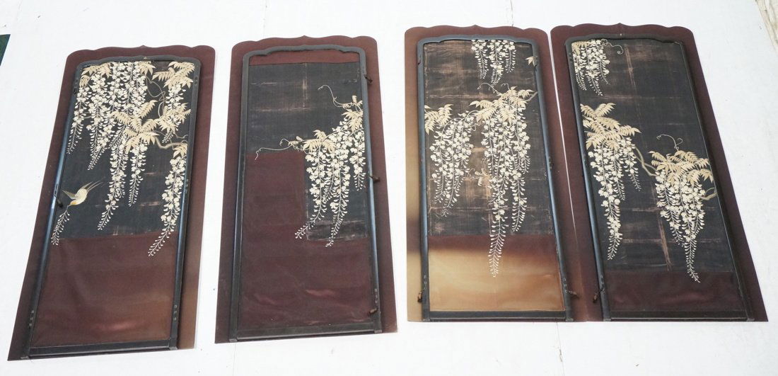 Four Embroidered Asian Panels Wall Hangings. Flor (1 of 10)