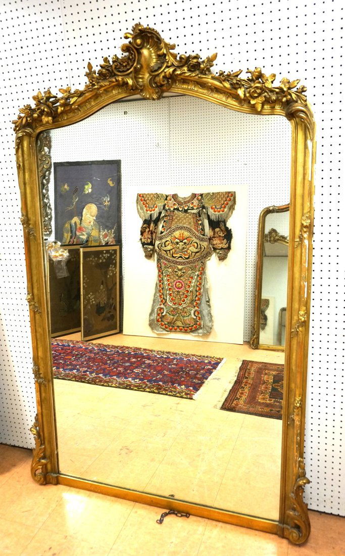Large Gilt Wall Mirror with Fancy Crest. Ornate g (1 of 8)