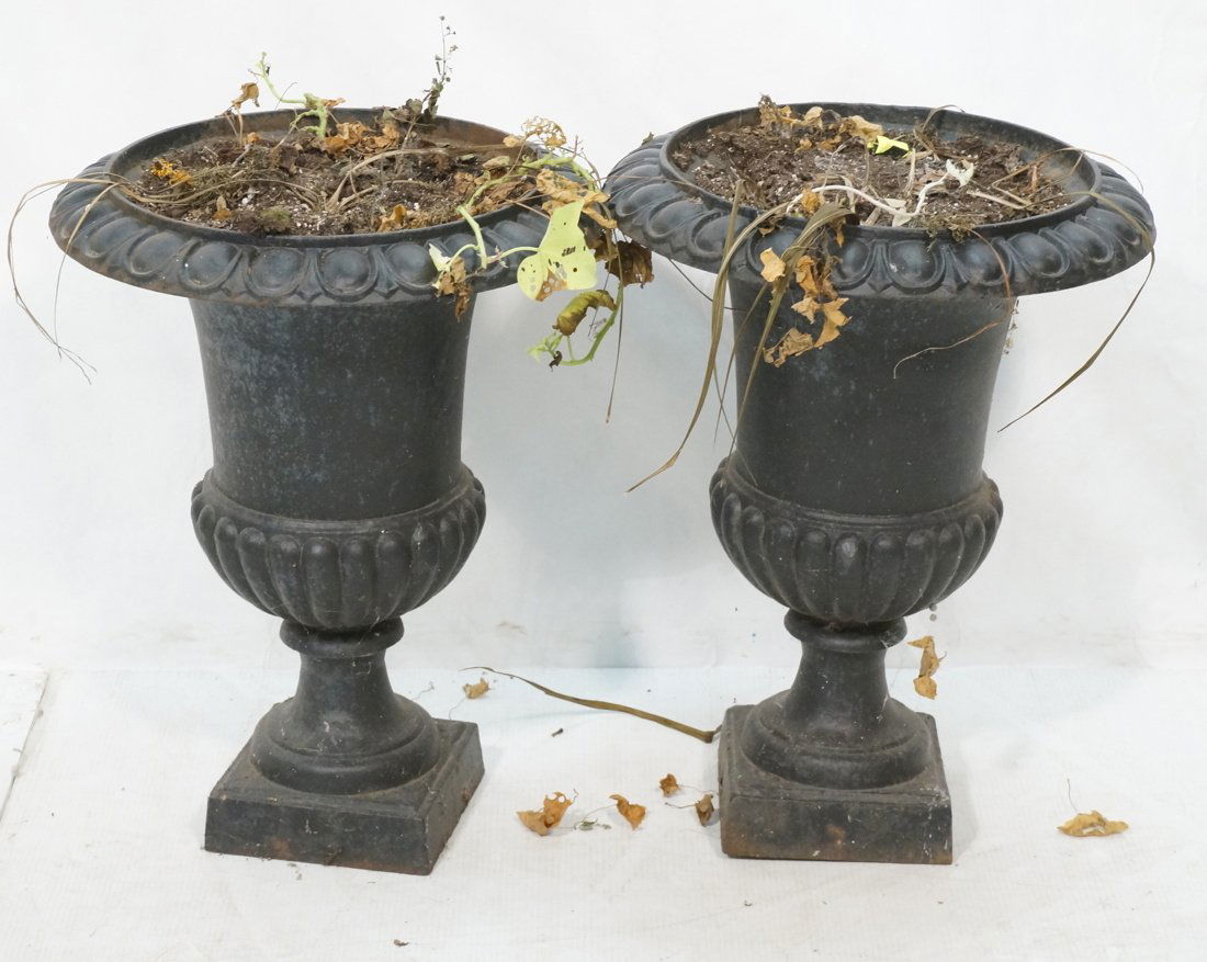 Pr Tall Footed Black Vintage Iron Garden Planters (1 of 7)