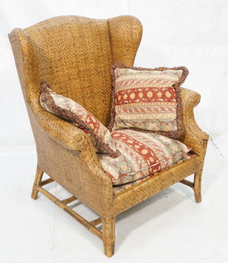 BAKER Oversized Woven Rattan Wing Chair. Three th (1 of 7)