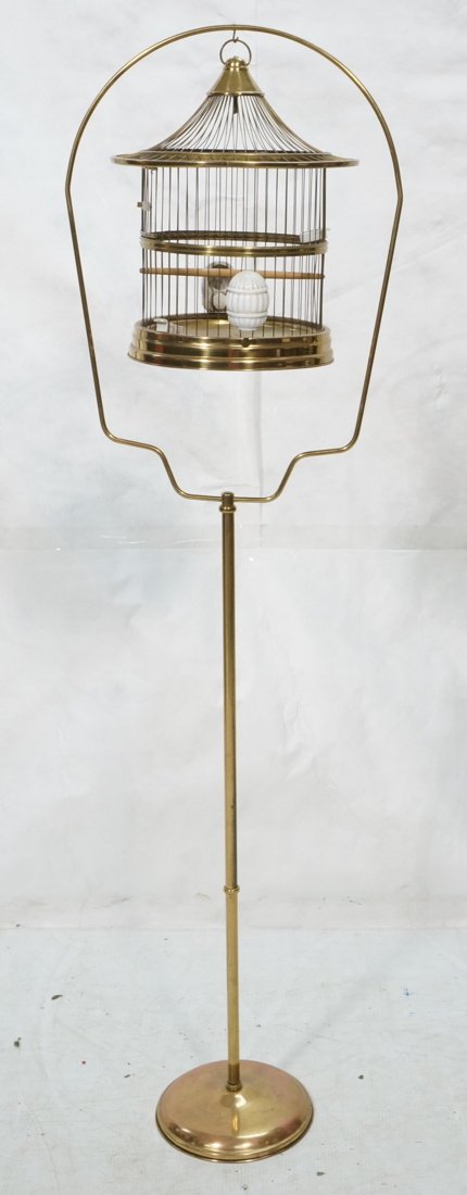 Vintage Brass Hanging Birdcage on Stand. Porcelai (1 of 10)
