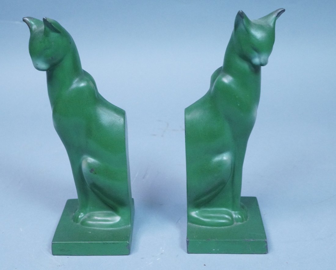 Pr Art Deco Cat Bookends. Modernist Sleek Sitting (1 of 9)