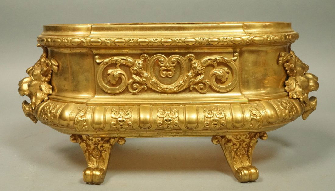 Gilt Bronze Continental Oval Planter. Lion's Head (1 of 10)