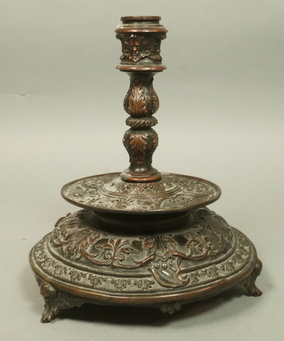 Large Antique Bronze Candlestick. Three feet with (1 of 6)