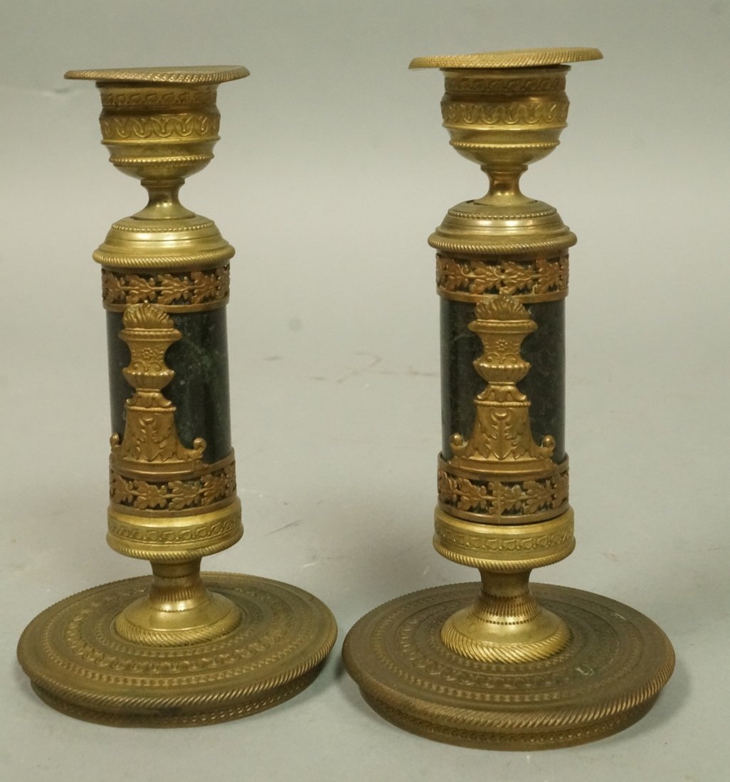 Pr Antique Bronze Regency Candlesticks. Black mar (1 of 5)