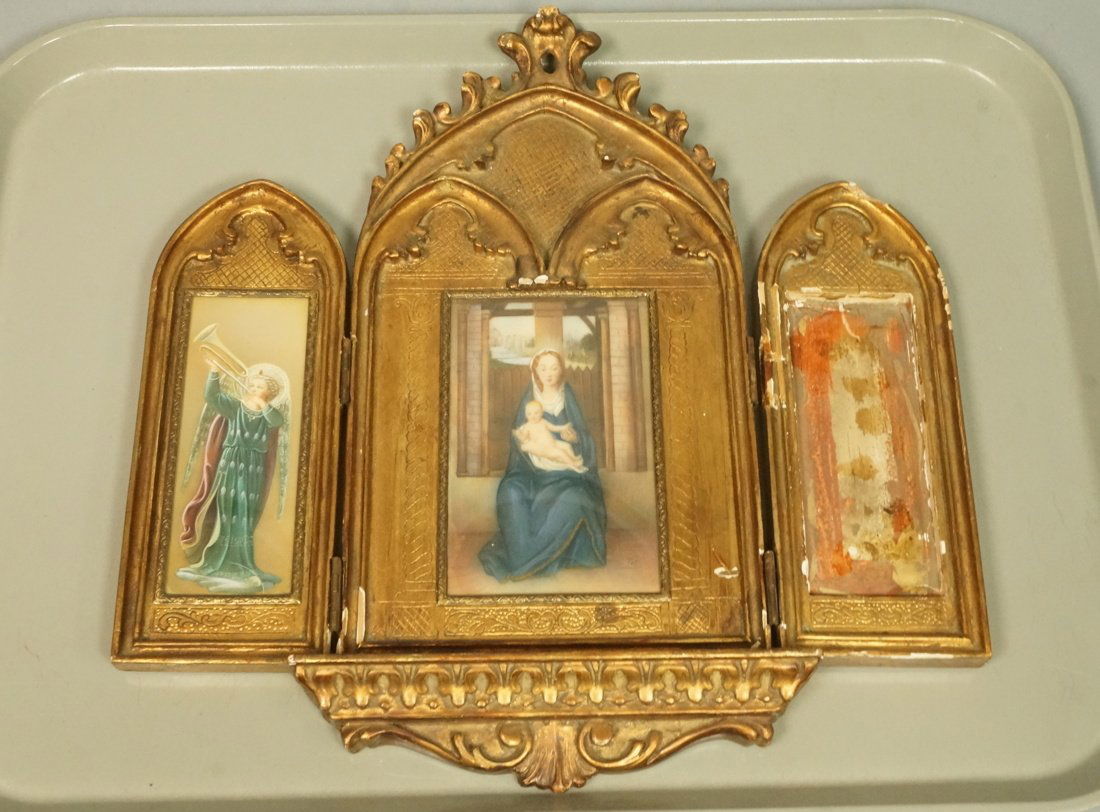 Antique Hand Painted Triptych. Religious Images.V (1 of 5)