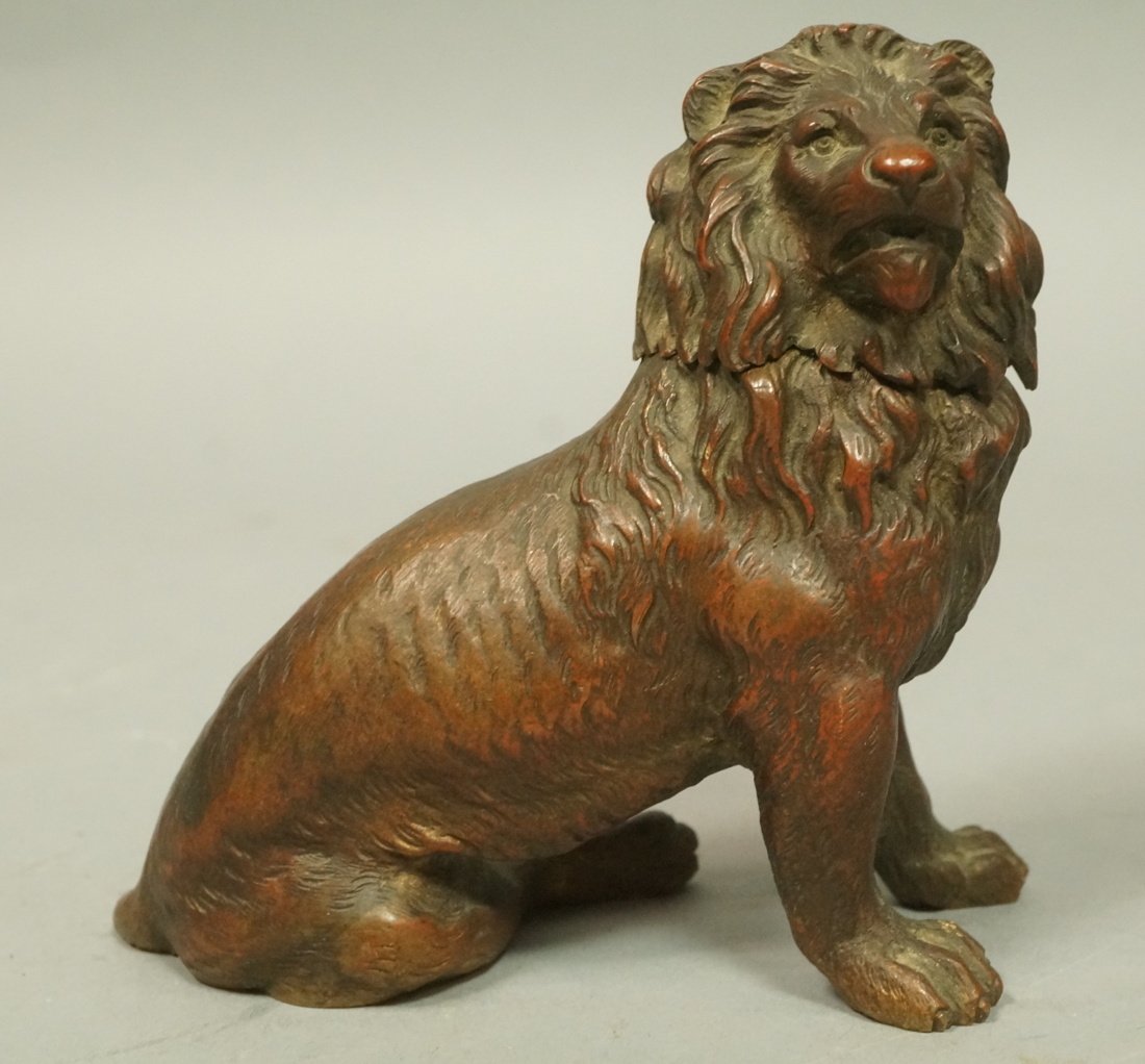 Antique Bronze Lion Figural Inkwell. Very detaile (1 of 8)