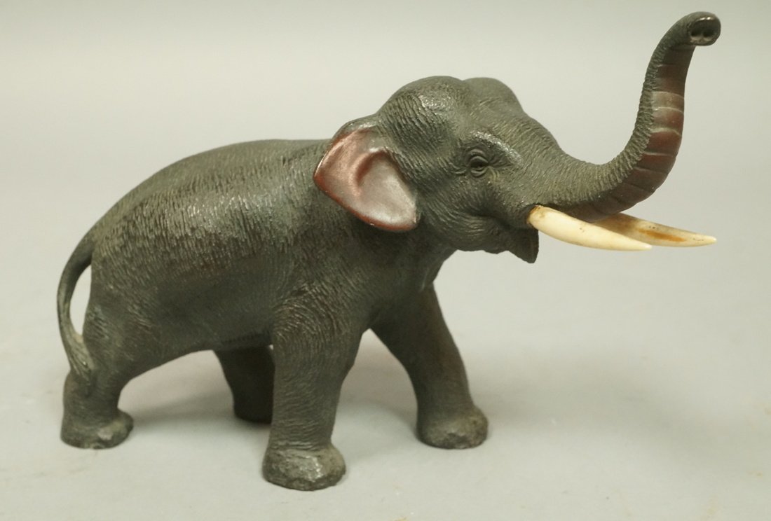 Antique MEIJI Cold Painted Figural Elephant. Sign (1 of 7)