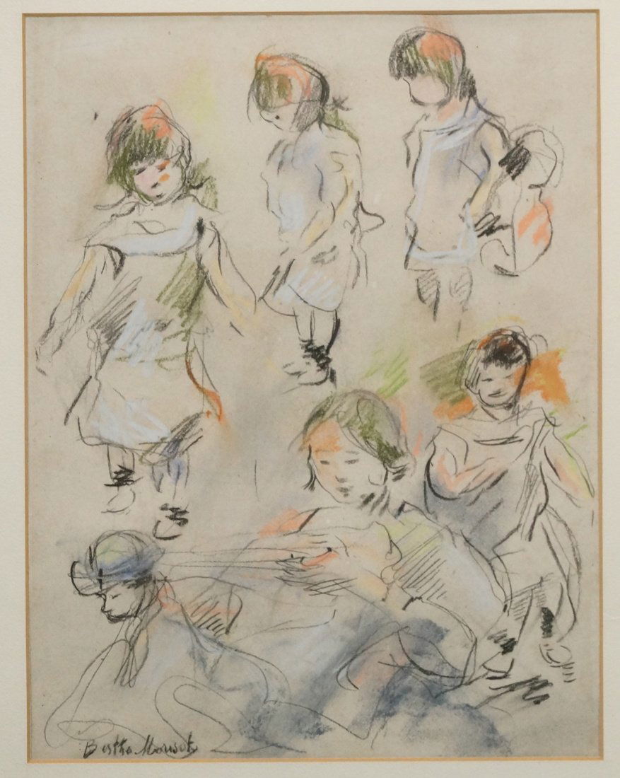 BERTHE MORISOT Pastel Drawing Sketch of Young Chi: BERTHE MORISOT Pastel Drawing Sketch of Young Child. Charcoal with colored pastels. Signed L/L-- Dimensions: Image Size: H: 12 inches: W: 9 inches ---