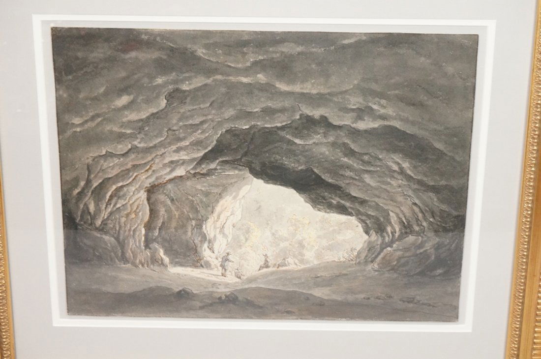 Large Watercolor Painting of Men in Cave. Dark gr (1 of 10)