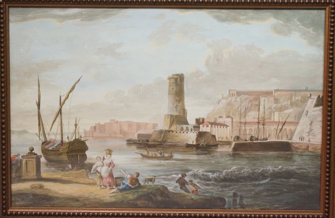 Antique Watercolor Painting. Continental Harbor S (1 of 10)