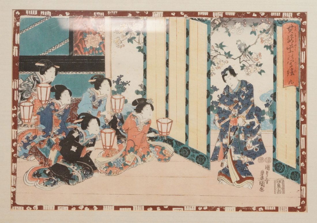 Vintage Asian Print. Geisha Girls with Lanterns. (1 of 10)