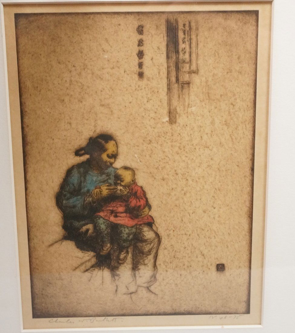 Signed CHARLES W. BARTLETT Etching Print. Chinese (1 of 9)