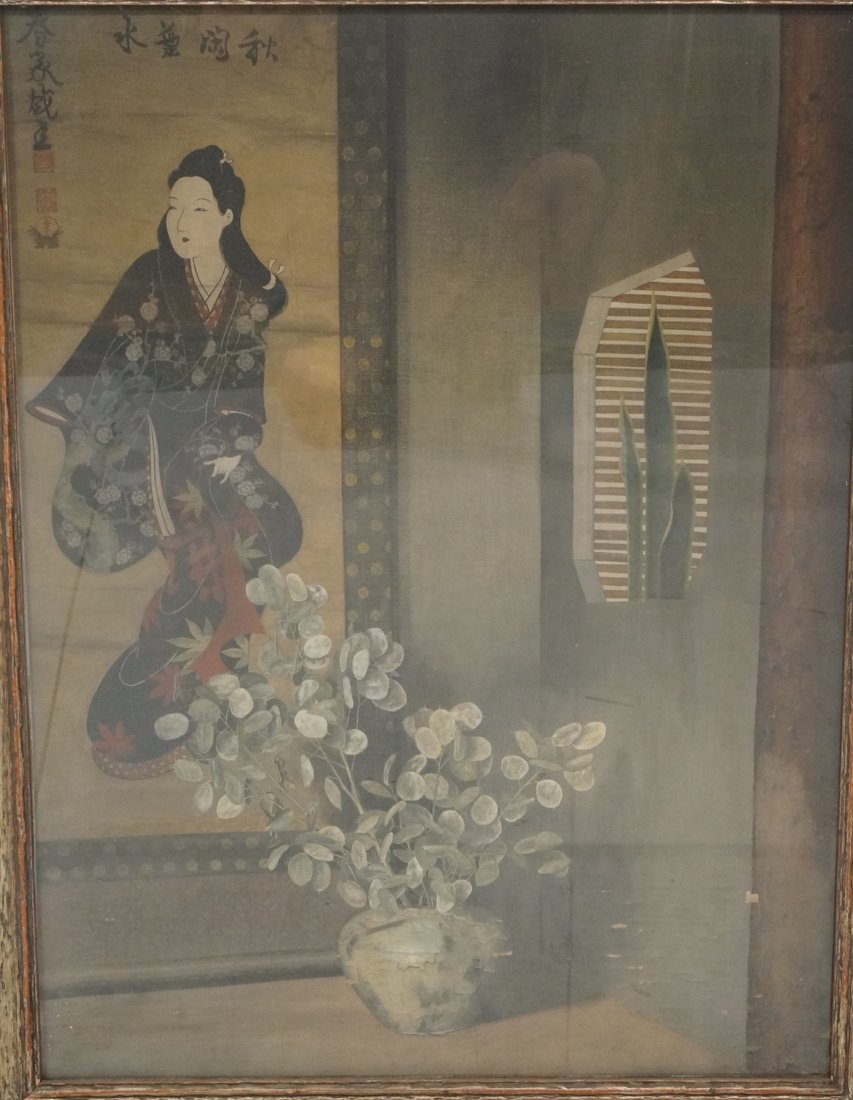 Asian Oil Painting O/C Still Life. Vase with Hone (1 of 10)