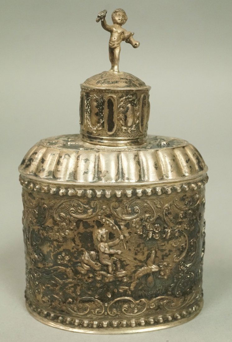 Dutch 830 Silver Lidded Spice Container. Domed li (1 of 9)