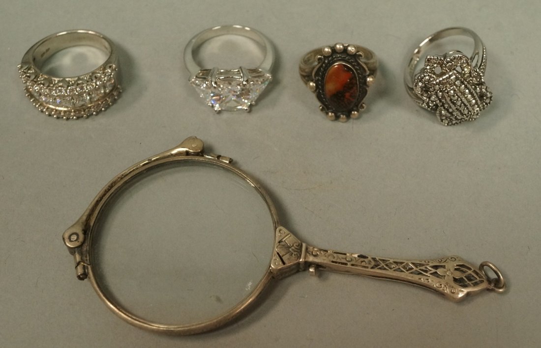 Lot 5 pcs Sterling. 1) unmarked folding lorgnette (1 of 4)