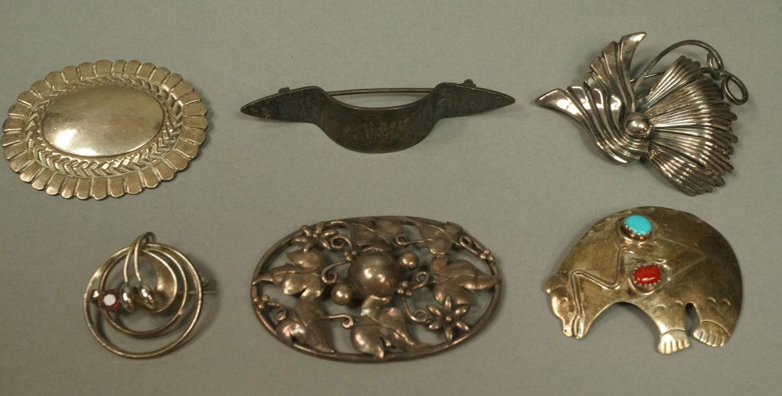 Lot 6 Sterling Pins. 1) Arts & Crafts Oval pin wi (1 of 7)