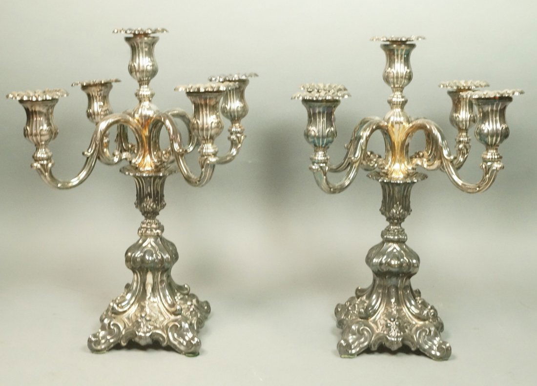 Pr Large Silver Metal Four Arm Candelabra. Ornate (1 of 10)