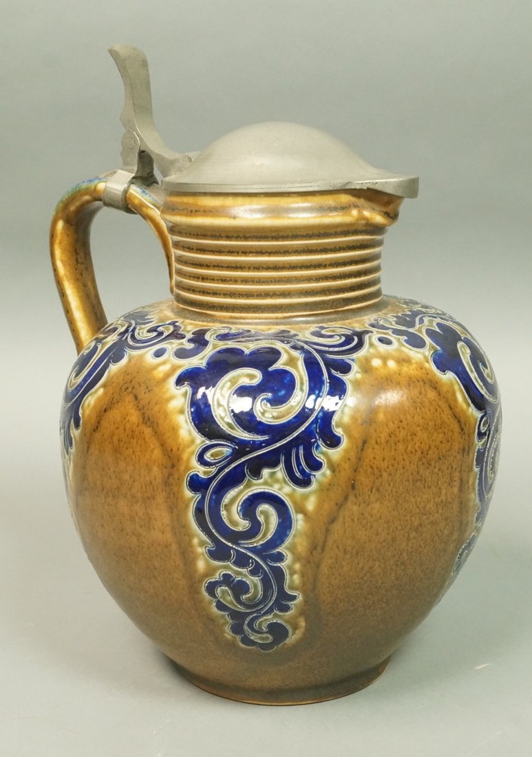 German HANDARBIT SALZGLASUR Stoneware Jug. Pewter (1 of 6)