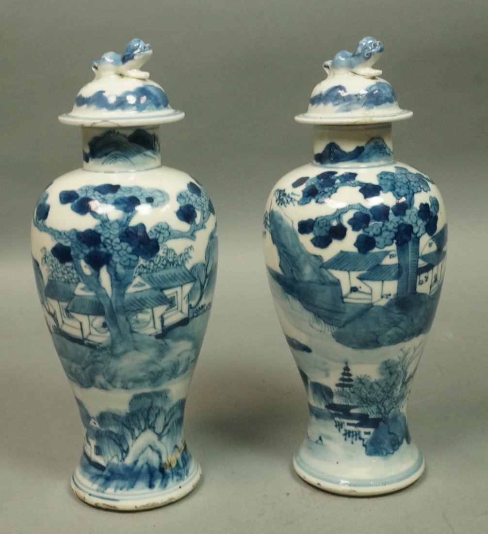Pr Lidded Tall Ginger Jars. Signed. Stoneware wit (1 of 10)