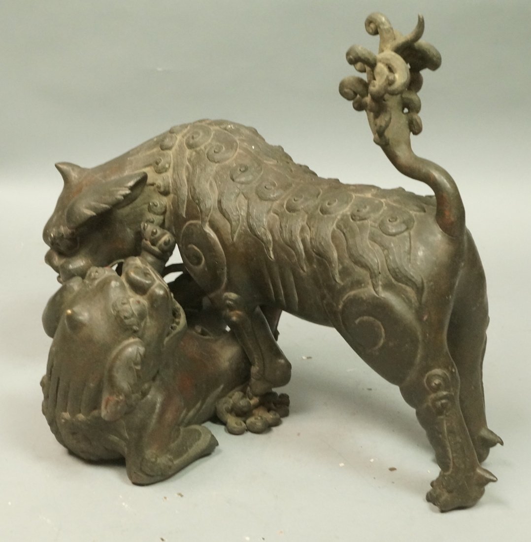 Two Piece Cast Metal Foo Dog Figural Sculpture. T