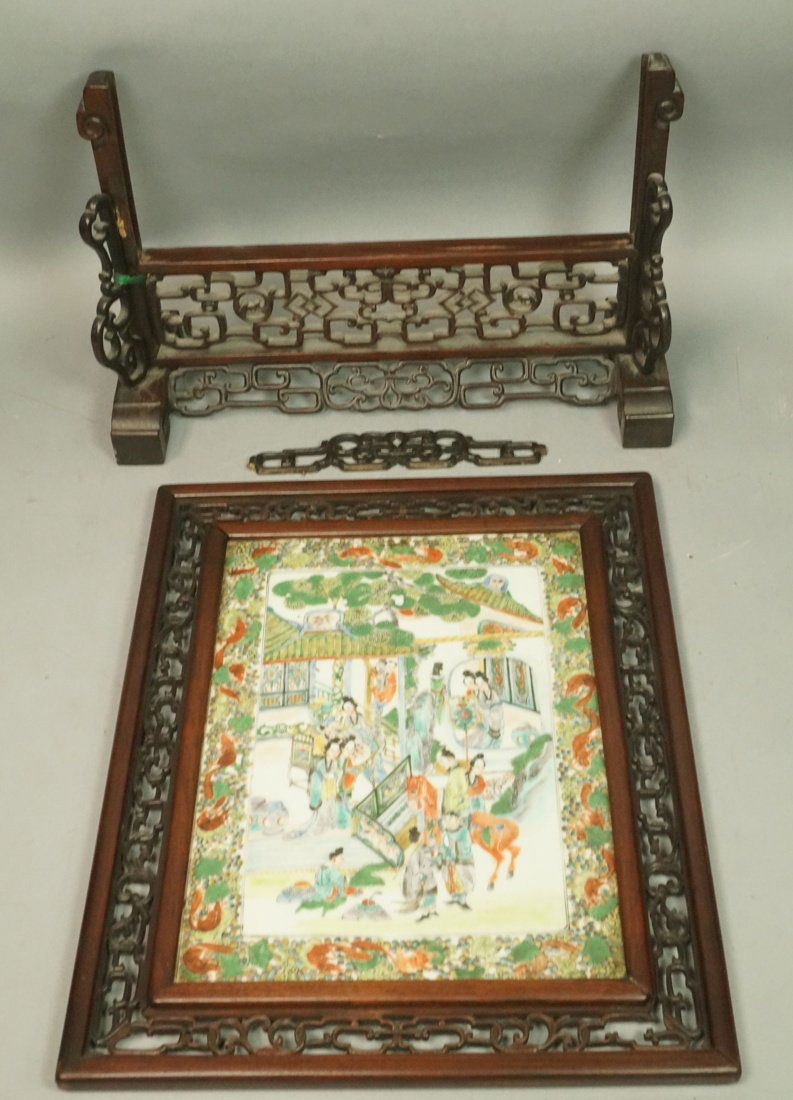 Large Stoneware Hand Painted Chinese Panel Plaque (1 of 8)