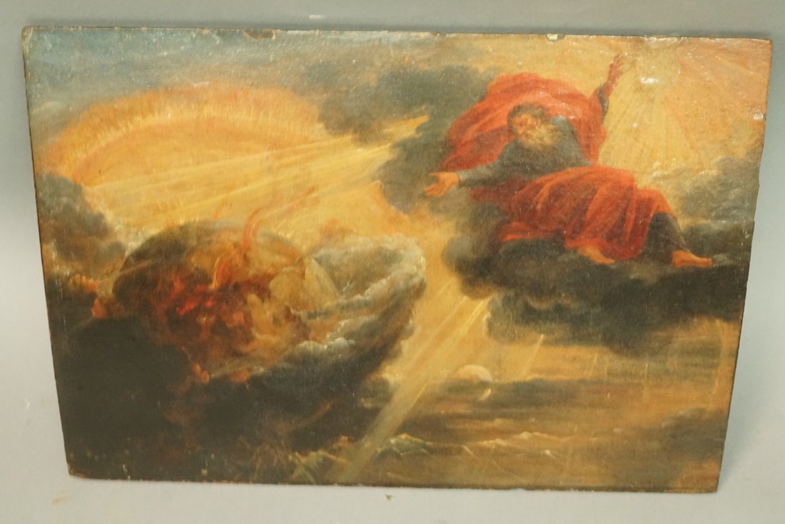 Religious Oil on Board Painting. Antique (1 of 8)