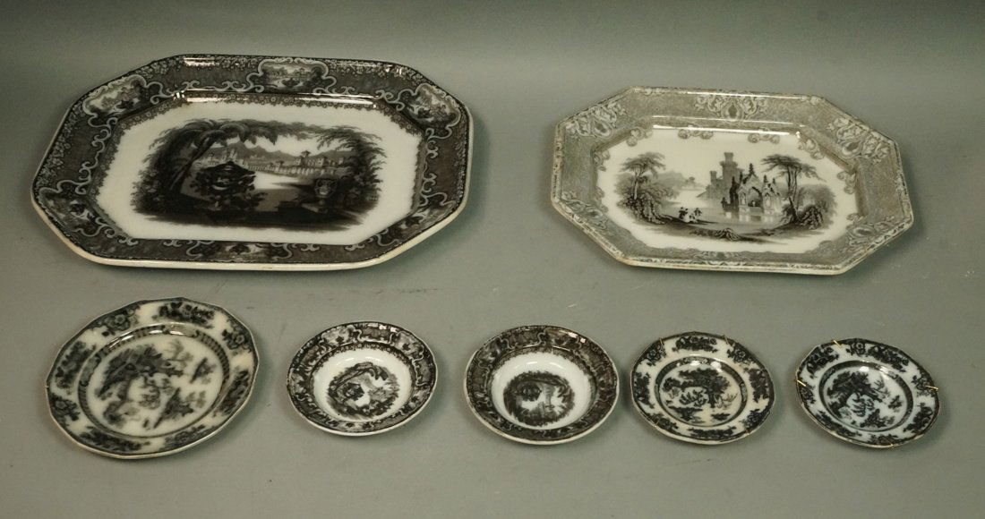 7pc Black Transferware English England China. Two (1 of 7)